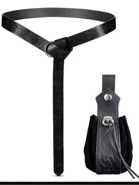 Black Celtic Embossed Faux Leather Belt Pouch New